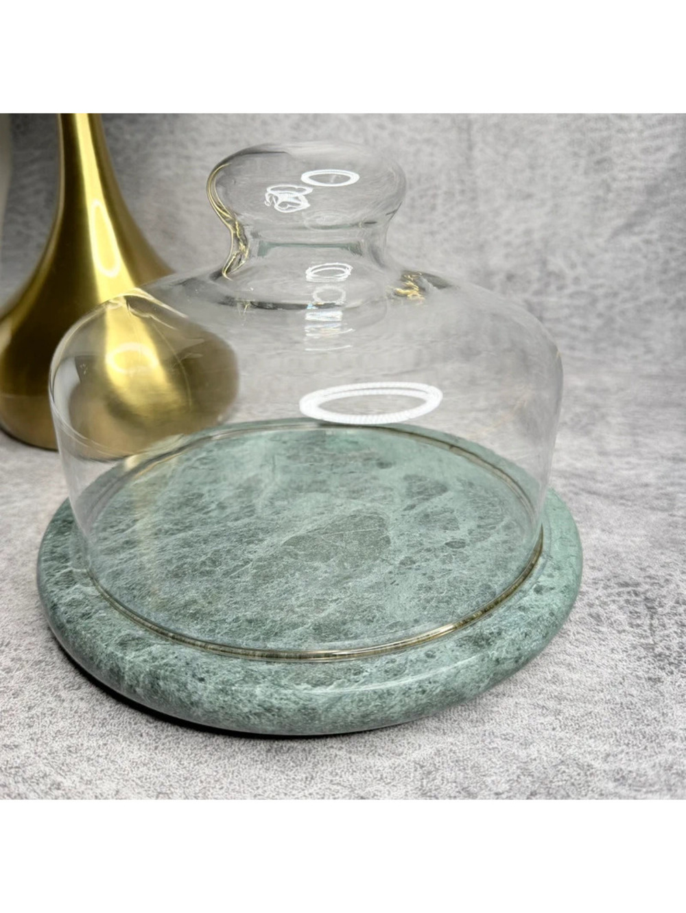 Vintage Green Marble Cheese Board with Glass Cloche Dome Rare Green RETRO MCM